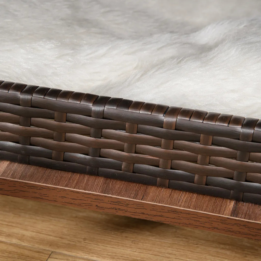  PawHut Rattan Hundehütte Hundehaus Mit Kissen Hundehöhle Hundematratze Haustierbett Für Drinnen Und Draußen Spanplatte Braun 60 X 44 X 51,5 Cm