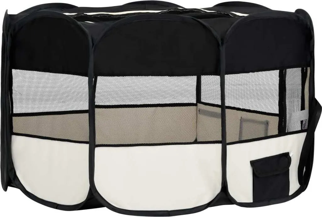  VidaXL Faltbarer Welpenlaufstall Mit Tragetasche Schwarz 145x145x61 Cm