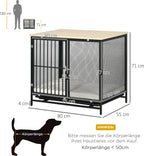  PawHut Hundekäfig, Hundehaus Mit Tischplatte, Haustierkäfig, Hundehütte Mit Kissen, Ausziehbarer Bodenwanne, Hundebox Für Mittelgroße Hunde, Tierkäfig, Indoor, Eiche+Schwarz, 80 X 55 X 71 Cm