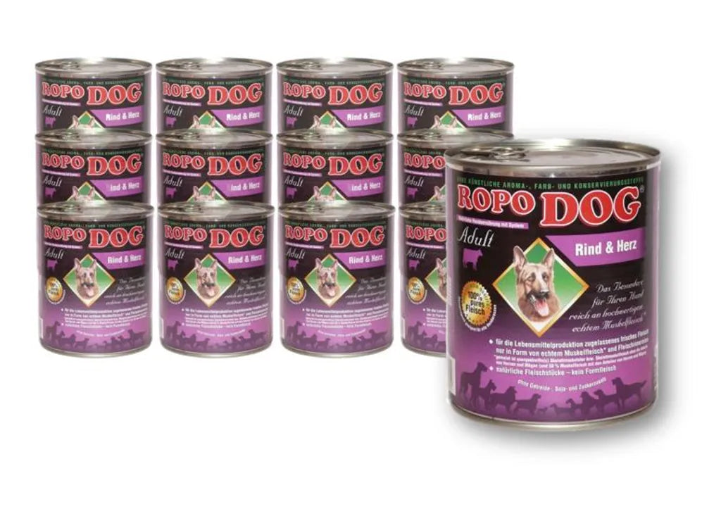  RopoDog ¦ Rind & Herz - 12 X 800g ¦ Nasses Futter Für Ausgewachsene Hunde In Dosen