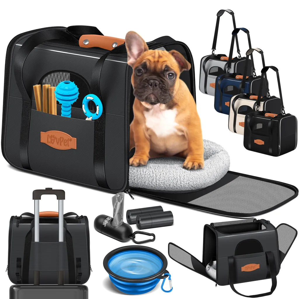  LOVPET® Hundebox Hundetasche Transportbox 2in1 Hunde & Katzentasche Hundetransportbox Inkl. Pet-Kissen + 3x Beutelrollen + Napf 44x31x36xm Transporttasche Für Haustiere, Haustiertransportbox, Farbe:Anthrazit