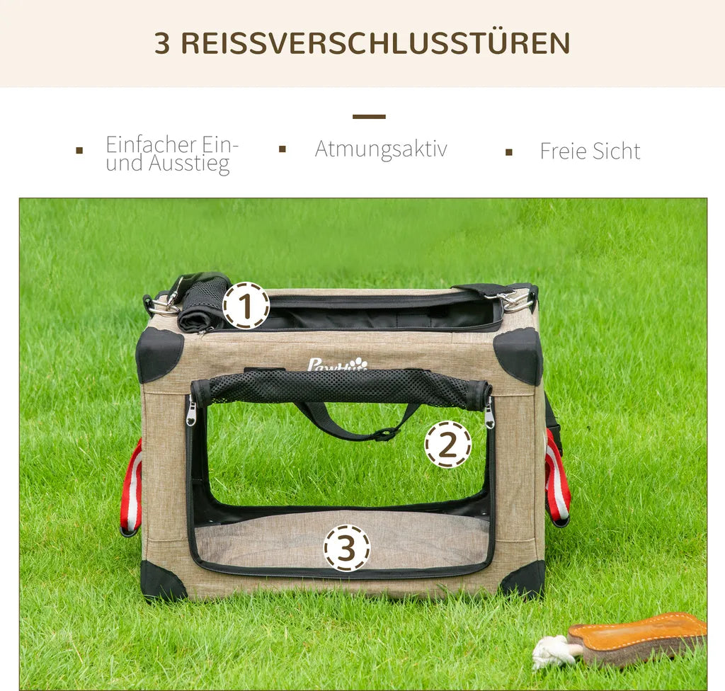  PawHut Hundebox Hundetransportbox Reisebox Faltbar Hundetasche Transporttasche Mit Tragegriff Tragetasche Für Tiere Atmungsaktiv Oxfordstoff Khaki 48,5 X 33,5 X 33 Cm