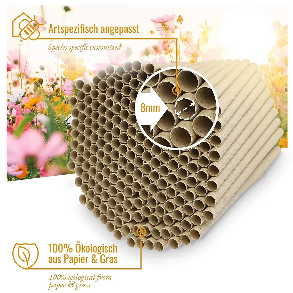  Wildtier Herz I 200 Insektenhotel Nisthülsen Ø 8mm, Längere Lebensdauer Als Pappröhrchen Aus Papier, Niströhren Füllmaterial Nisthilfe Bienen, Wildbienen
