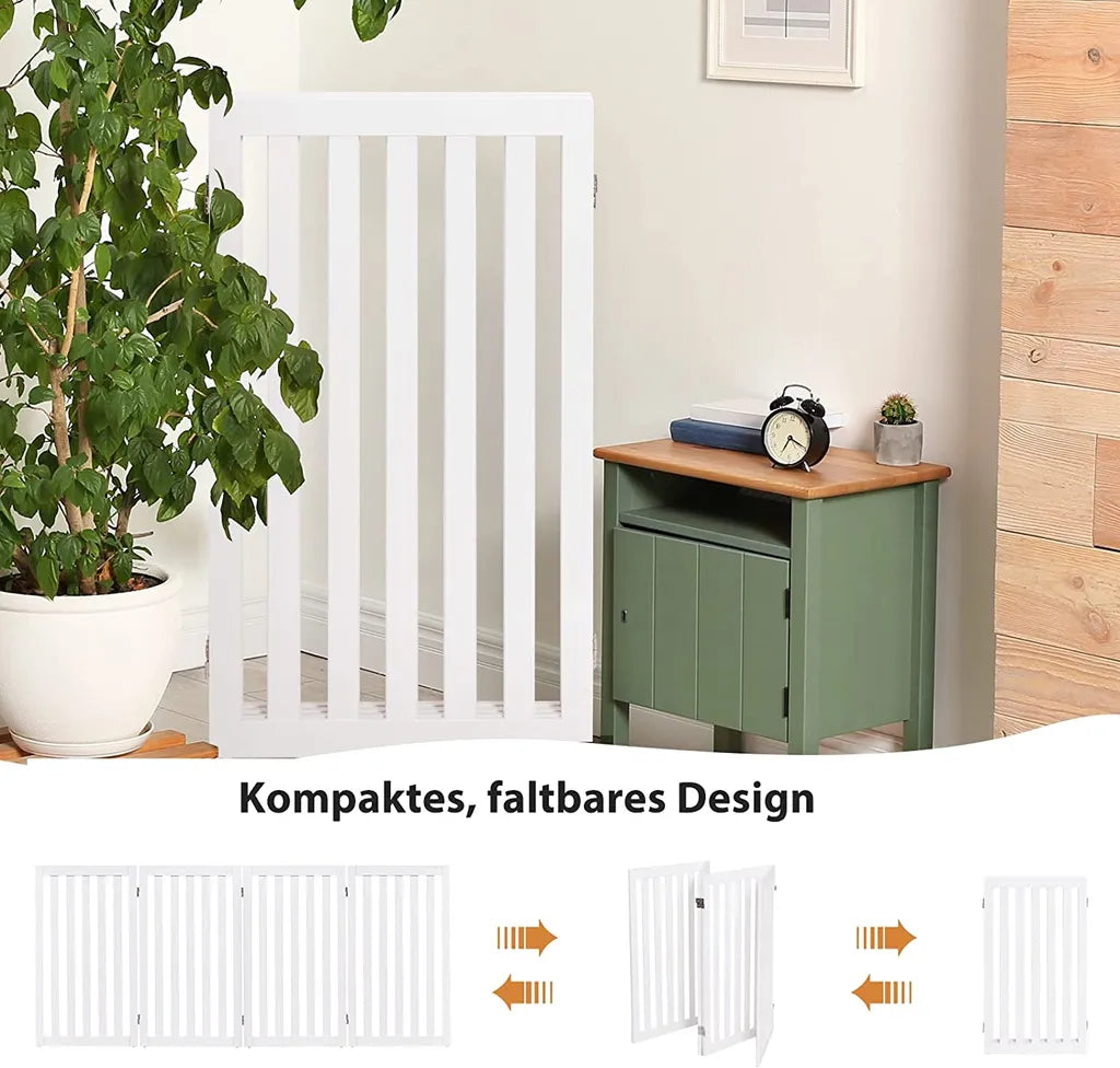  COSTWAY Absperrgitter Hunde 89cm Hoch, 4 Paneelen Schutzgitter Holz Klappbar, Treppengitter Hundeabsperrgitter Flexibel Türschutzgitter (Weiß)