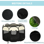  PawHut Welpenlaufstall Tierlaufstall Faltbarer Welpenauslauf Freigehege Laufstall Aus Oxfordstoff Für Kleine Hunde Und Katzen Wasserdicht Tragbar Cremeweiß+Schwarz 92 X 92 X 58 Cm