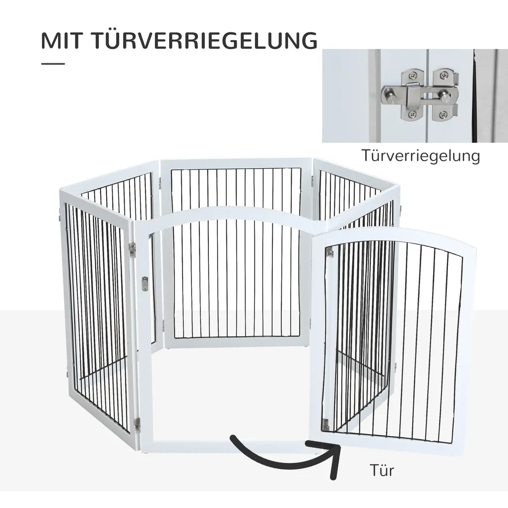 Pawhut Freigehege Schutzgitter Tierlaufstall Welpenauslauf Freilaufgehege Mit Tür Auslauf Für Kleintiere Flexible Klappbar Individuell Weiß+Schwarz 122 X 105,5 X 84,5 Cm