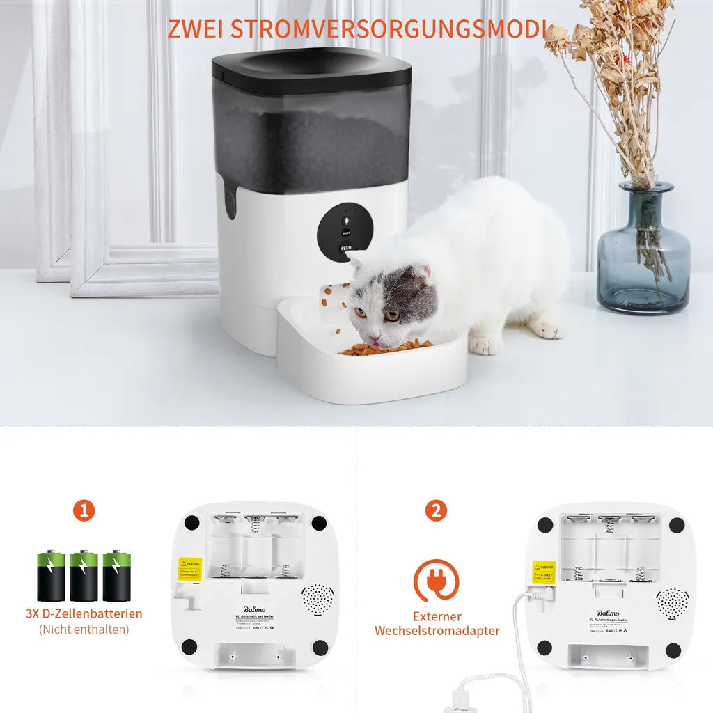 Balimo 4L Wifi Automatischer Futterautomat Für Katzen Und Hunde, 10s Soundaufnahmefunktion, 1-4 Mahlzeiten Pro Tag, Weiß+Schwarz
