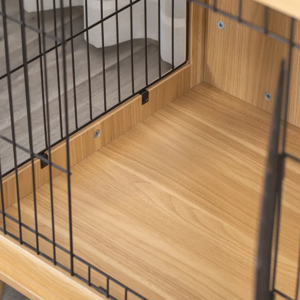  PawHut Hundekäfig Aus Holz Transportbox Mit Tischoberfläche Erhöhtes Design Hundebox Transportkäfig Innen Zuhause Tierkäfig Haustier Natur 81 X 58,5 X 76 Cm