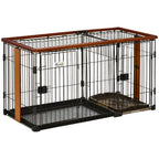  PawHut Hundekäfig Mit Toilette Tablett Hundebox Mit 2 Türen Für Kleine Hunde Tierkäfig Innen Zuhause Stahl Kaffee 111 X 54 X 61 Cm