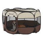  Hundelaufstall Telford 58 X 114 X 114 Cm Tierlaufstall Für Innen- Und Außenbereich Welpenlaufstall Hundehütte Braun / Cremefarben