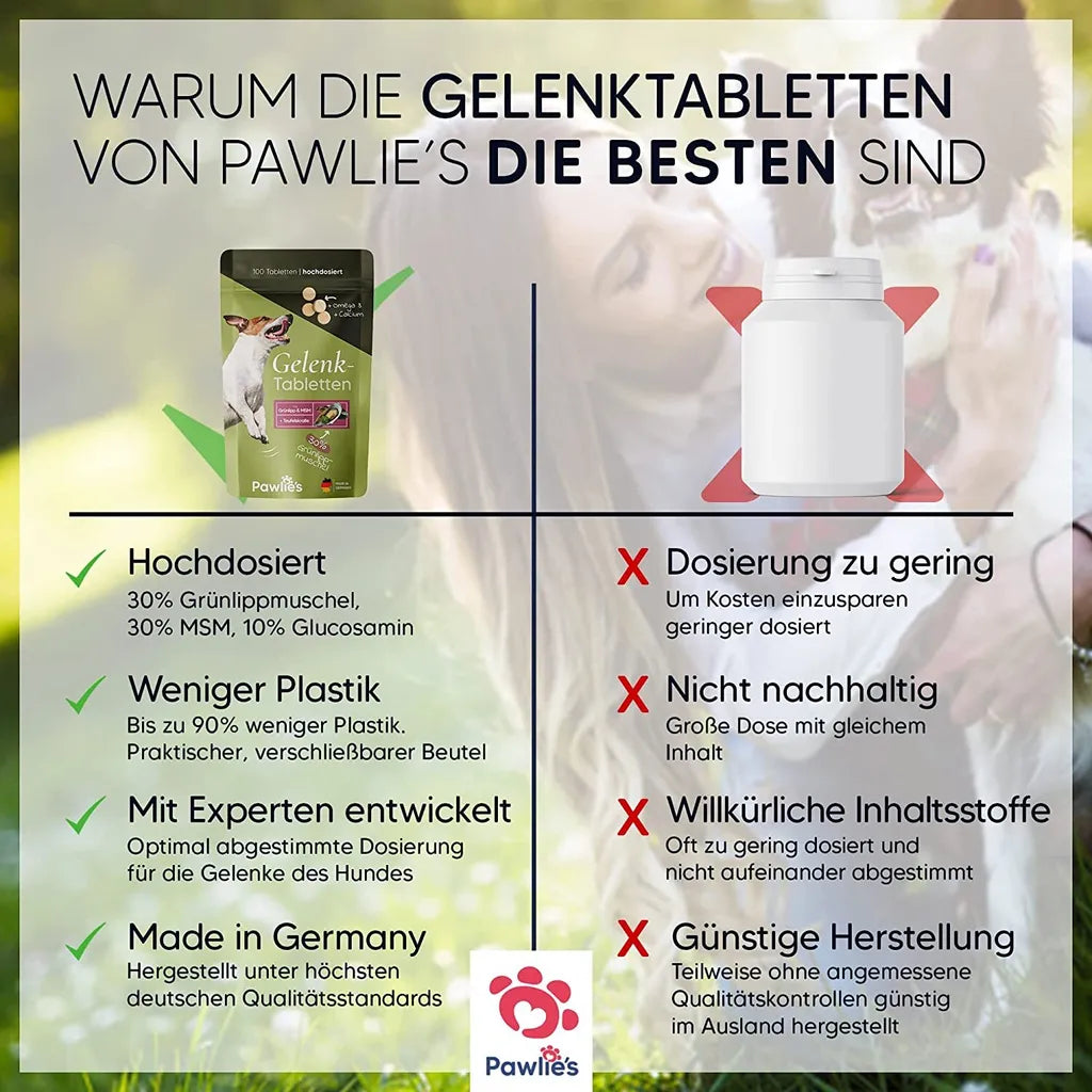  Pawlie's Gelenktabletten Für Hunde (NEU) | Grünlippmuschel Hund, Glucosamin, MSM & Teufelskralle | Hunde Leckerlis Mit Omega 3, 100 Stück, Hohe Akzeptanz, In DE Hergestelltes Ergänzungsfutter