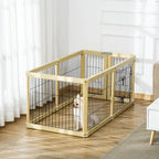  Pawhut Freigehege 6 Stücke Schutzgitter DIY-Laufstall Welpenauslauf Freilaufgehege Mit Tür Für Kleine Hunde Klappbar Naturholz 420 X 62 Cm
