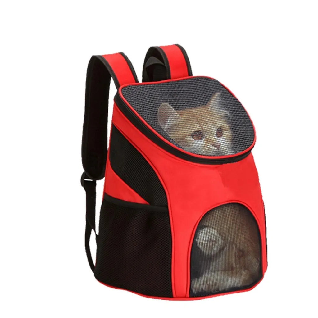  Oxford Tuch Katze Hund Rucksack, Outdoor Tragbar Faltbar Atmungsaktiv Mesh Backpack, Für Haustier Bis 3 Kg, 30x24x33cm, Rot Transportbox