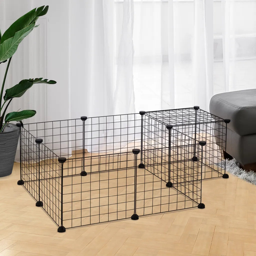 PawHut Gittergehege Freigehege Laufgehege Für Kleintiere Laufstall Kleintierkäfig Metallgitter Flexibel Umformbar Schwarz 106 X 73 X 36 Cm