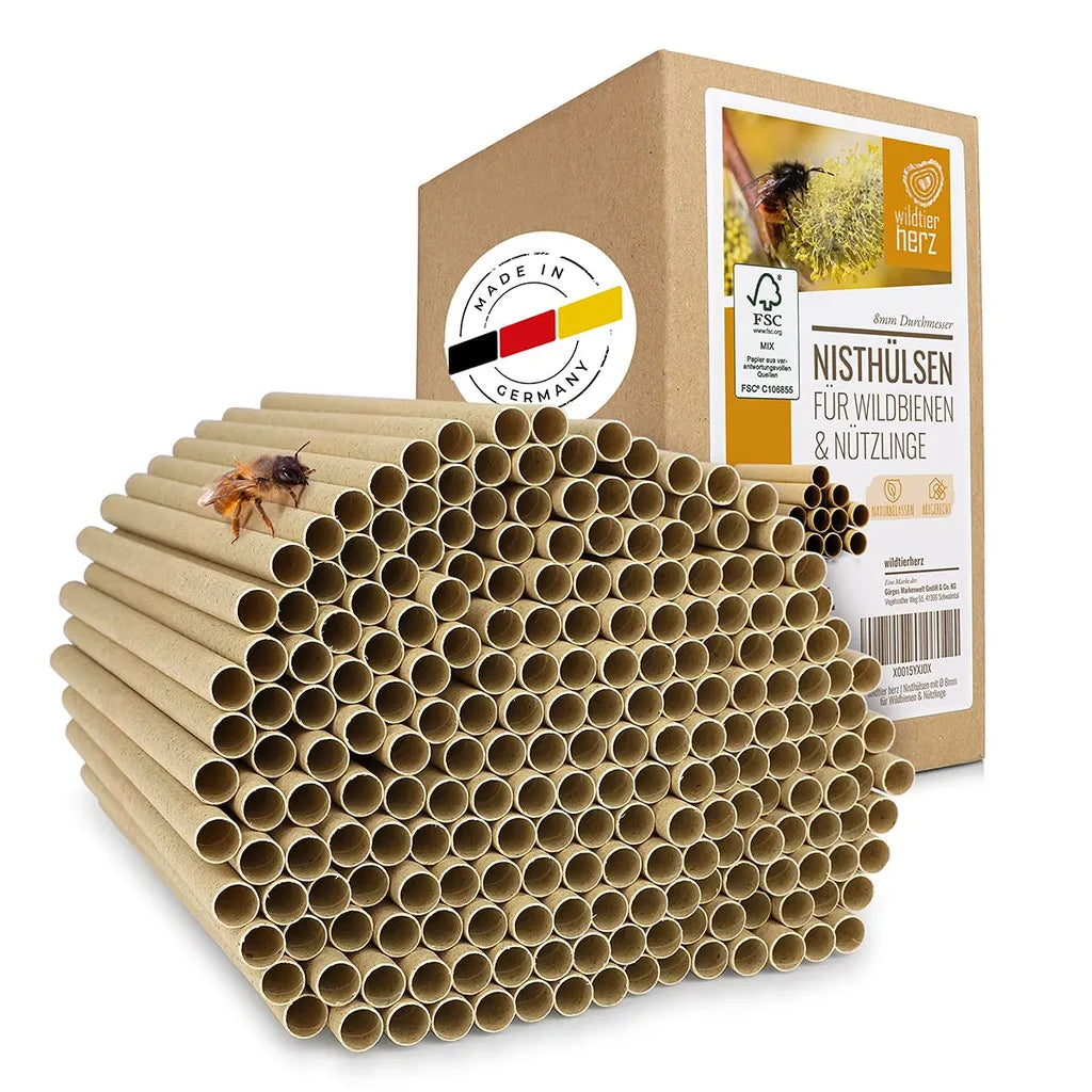  Wildtier Herz I 200 Insektenhotel Nisthülsen Ø 8mm, Längere Lebensdauer Als Pappröhrchen Aus Papier, Niströhren Füllmaterial Nisthilfe Bienen, Wildbienen