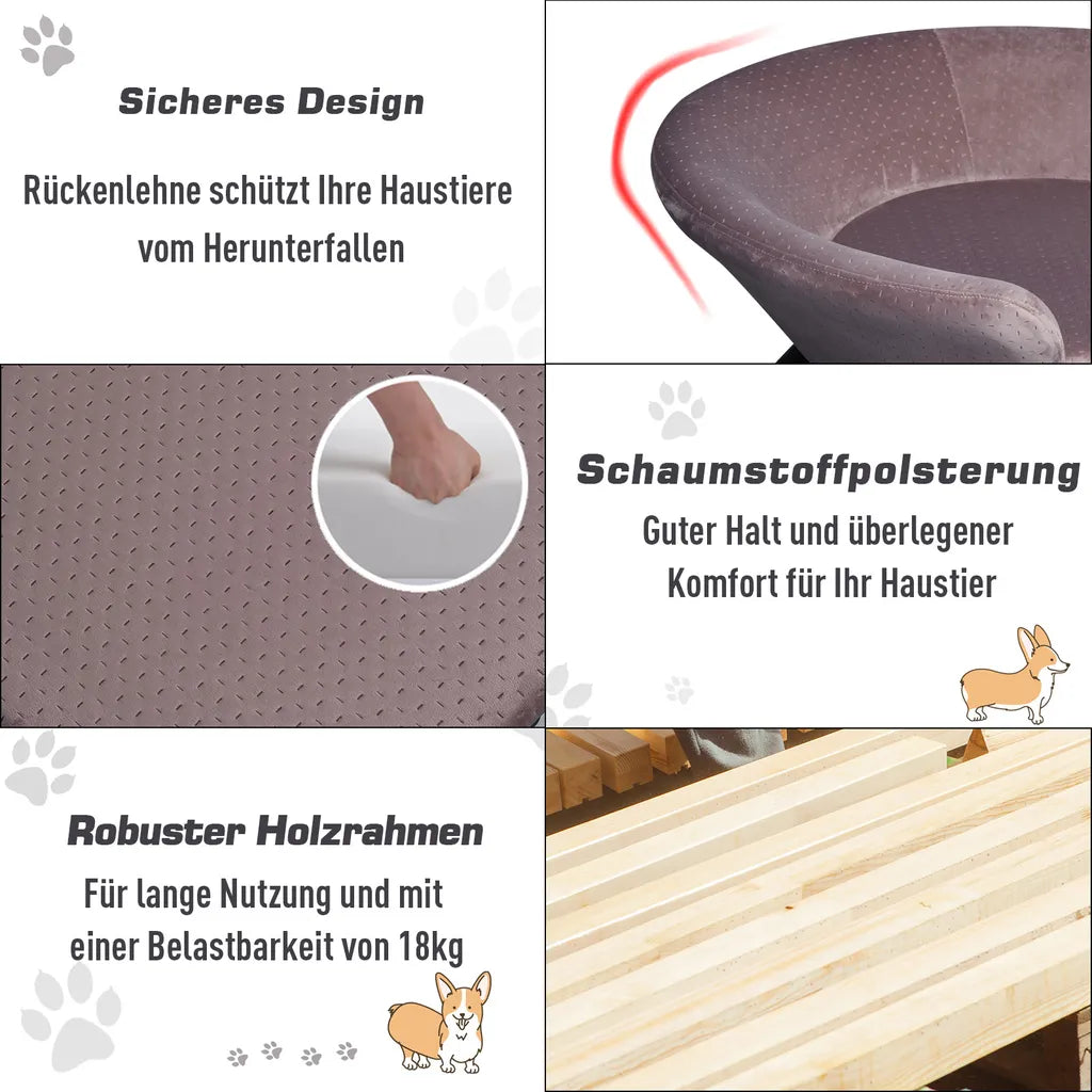  Pawhut Hundesofa In Beckenform Mit Weichem Bezug, Haustiersofa Mit Metallbeinen, Hundebett, Katzensofa, 74 X 68,5 X 31 Cm