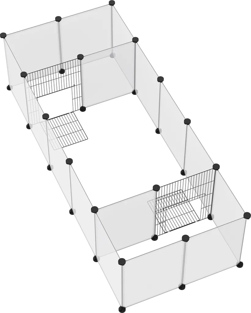  PawHut Freigehege, DIY Kleintiergehege, Meerschweinchen Gehege, Erweiterbarer Auslauf Für Kleintiere, Mit 18 Platten, Stahl, PP-Harzplatte, 175 X 70 X 45 Cm, Weiß