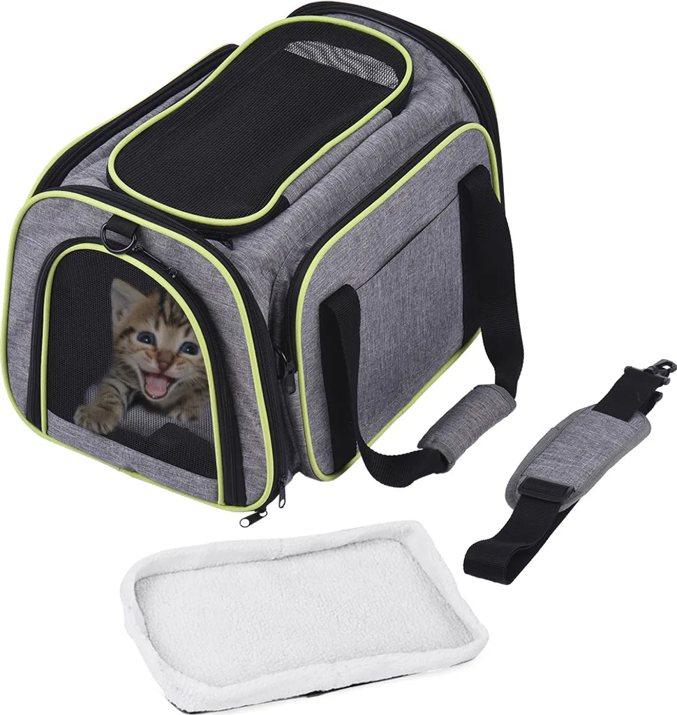  Transporttasche Katze Und Kleine Hunde Im Auto, Katzentransportbox Katzen Transporttasche & Hundebox Für Den Transport Von Hund & Katze Im Auto Oder In Der Bahn 44.5 * 33 * 28cm (Grau)