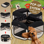  LOVPET® Welpenlaufstall Tierlaufstall Faltbar Für Kleintiere Hunde, Katzen Inkl. Hundenapf Hundelaufstall Freigehege Oxfordgewebe Pop-up System Indoor & Outdoor, Farbe:Schwarz / Beige