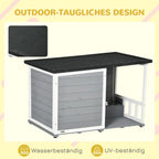  PawHut Hundehütte, Tannenholz, Hundehaus Mit 2 Schüsseln Und Terrasse, Kleintierhaus Für Kleine Hunde Mit Asphaltdach, Erhöhtes Design, Outdoor, Wetterbeständig, Grau, 103 X 62 X 60-66 Cm