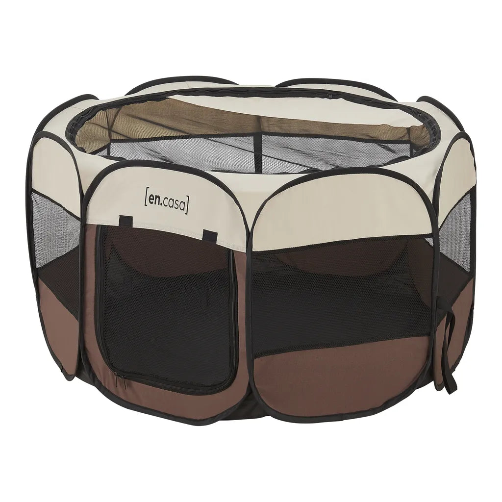  Hundelaufstall Telford 58 X 114 X 114 Cm Tierlaufstall Für Innen- Und Außenbereich Welpenlaufstall Hundehütte Braun / Cremefarben