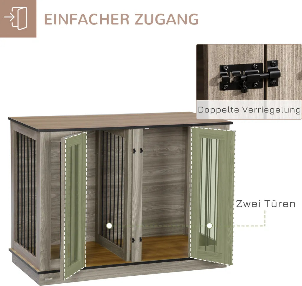  Pawhut Hundekäfig Schrank Haustierkäfig Mit Herausnehmbarem Trennwand Tierkäfig Hundehütte Mit Tischoberfläche Hundebox Innen Spanplatte Dunkelwalnuss+Eiche 120 X 60 X 88,5 Cm