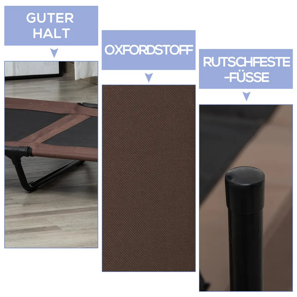  PawHut Hundebett Hundeliege Outdoor Katzenbett Haustierbett Schlafplatz Stahl 600D Oxford-Gewebe Braun 92 X 76 X 18 Cm
