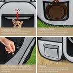 LOVPET® Welpenlaufstall Tierlaufstall Faltbar Für Kleintiere Hunde, Katzen Inkl. Hundenapf Hundelaufstall Freigehege Oxfordgewebe Pop-up System Indoor & Outdoor, Farbe:Hellgrau / Schwarz