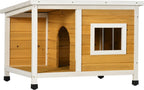 PawHut Hundehütte, Tannenholz, Hundehaus Mit Terrasse Und Aufklappbarem Asphaltdach, Hütte Für Kleine Hunde, Indoor, Outdoor, Wetterfest, Orange, 85,5 X 62 X 60 Cm