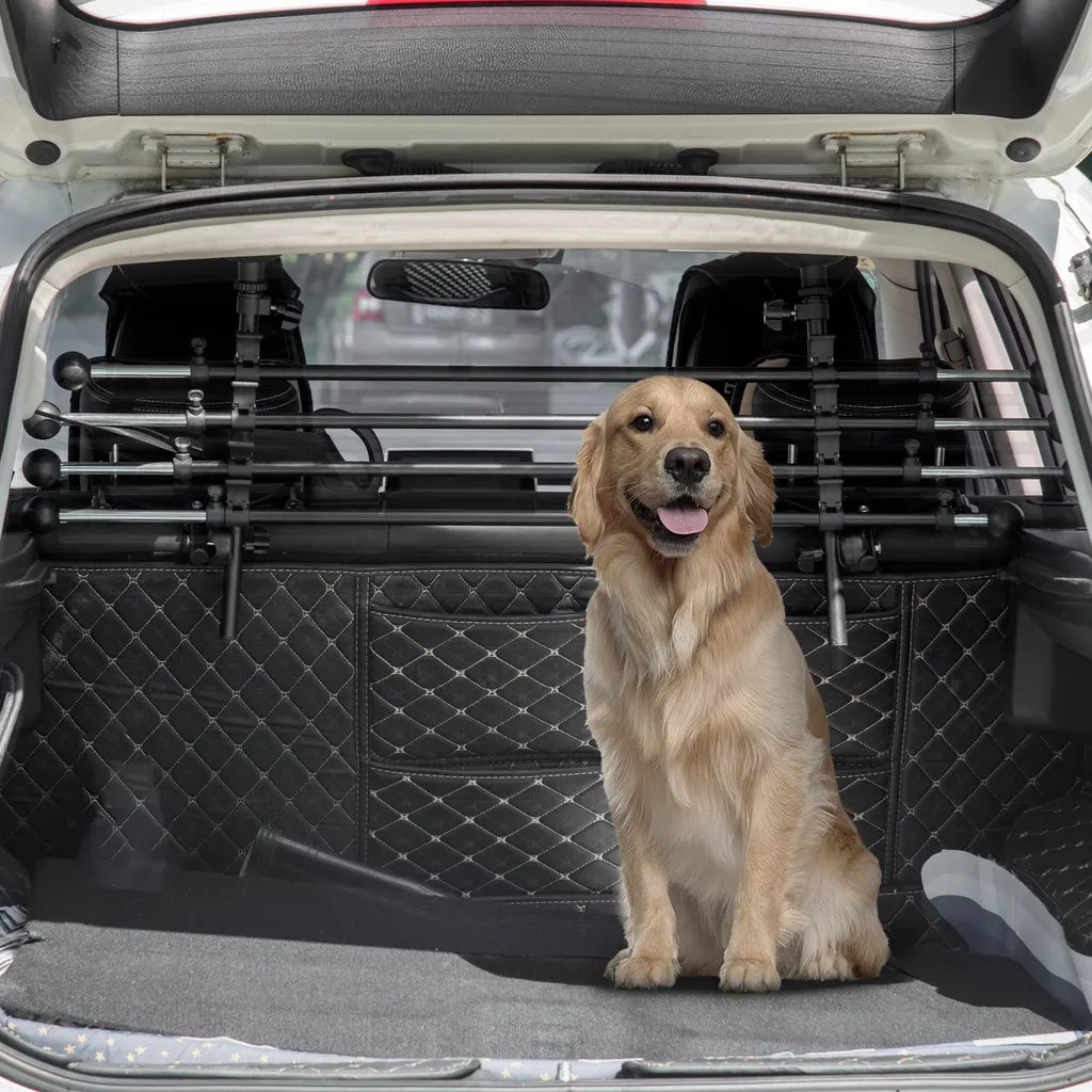  Pawhut Hundeschutzgitter Auto Hundegitter Trenngitter Für Hunde Autotrennwand Mit Rutschfesten PVC-Füße Auto Schutzgitter Kofferraumgitter Verstellbar Stahl ABS Schwarz 85-140 X 40-50 Cm