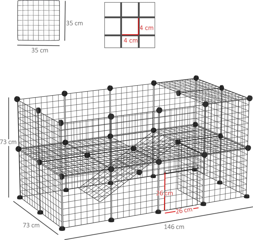  PawHut Freigehege Laufgitter DIY Welpenlaufstall Gittergehege Für Kleintier Aus Metallgitter Absperrgitter Kleine Haustiere Laufstall Für Innen 36 Platten Schwarz 146 X 73 X 73 Cm