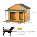  Pawhut Hundehütte Aus Massivholz Isoliertes Hundehaus Mit 2 Räume Asphaltdach Outdoor Hütte Mit Terrasse Gelb+Grün 127 X 110 X 109 Cm