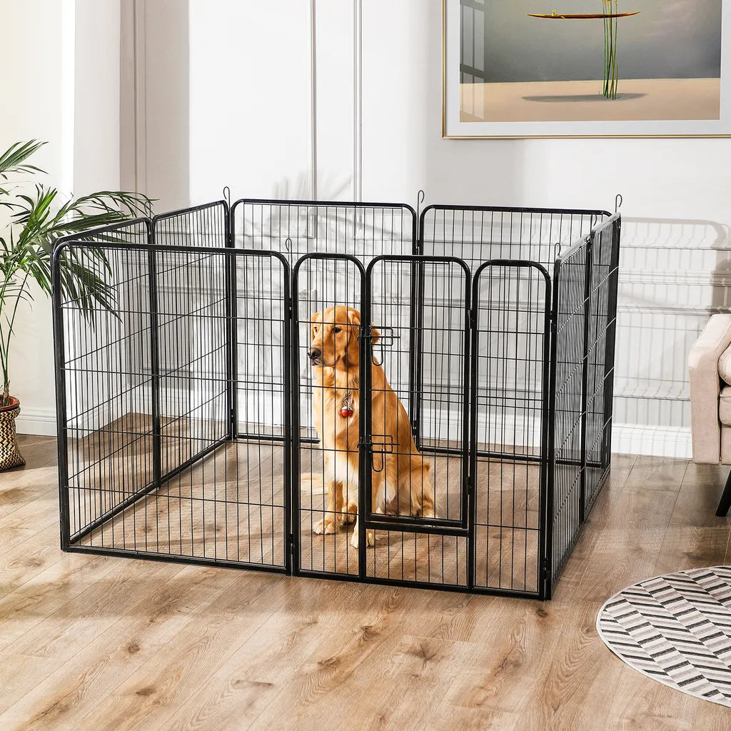  FEANDREA Welpenauslauf 8-Eck XXL Hundegehege Laufgitter Welpenfreigehege Laufstall Zaun Gitter Welpen Hasen Kaninchen Schwarz PPK81H