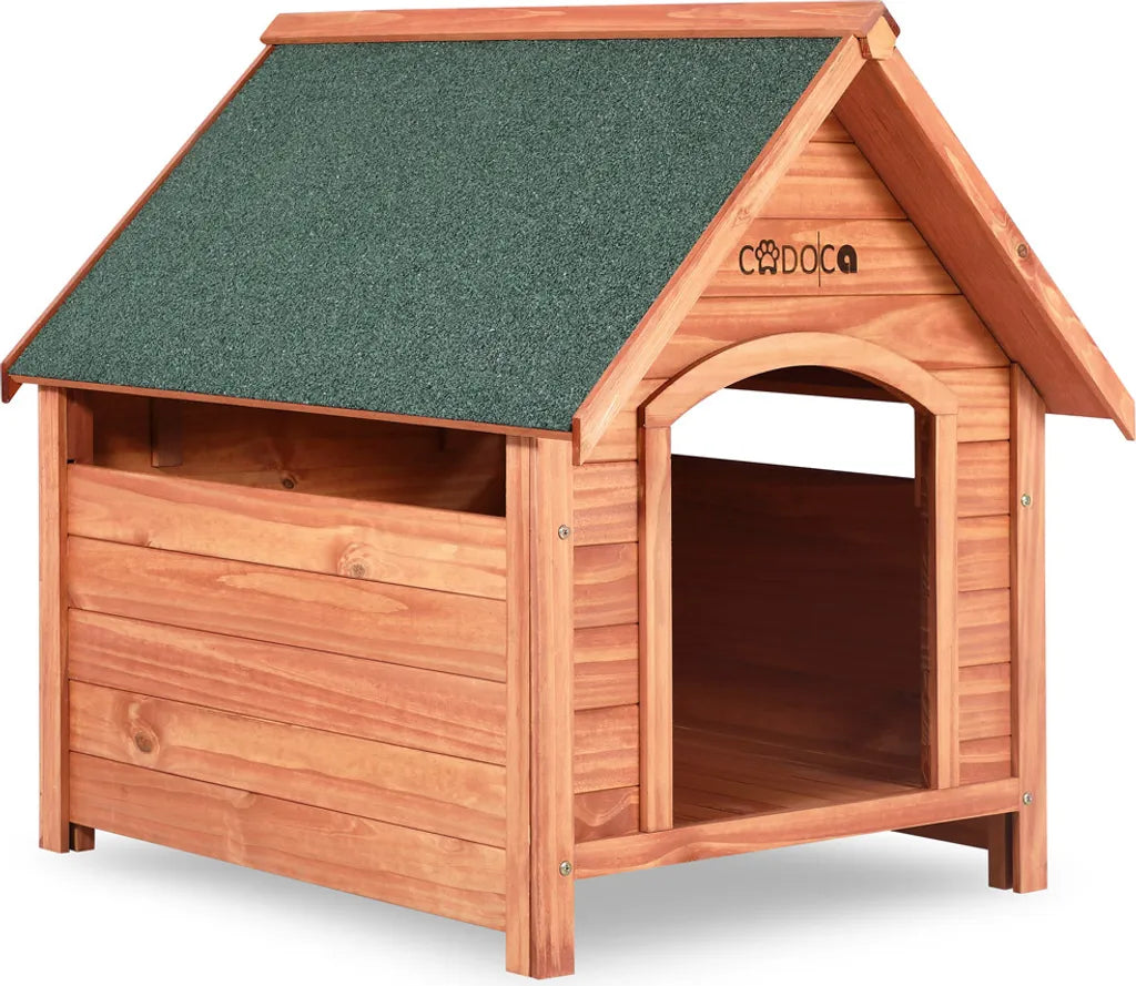  Cadoca Hundehütte FSC®-zertifiziertes Massivholz 82x72x85cm Dachluke Spitzdach Garten Hundehaus Tierhaus Wetterfest