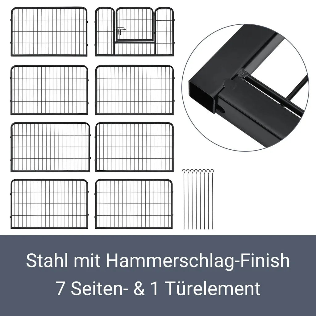  Juskys Welpenauslauf 160 X 160 X 60 Cm – Welpenlaufstall 8-teilig Aus Metall – Freigehege Mit Tür – Welpengitter Für Hunde, Hasen & Kleintiere