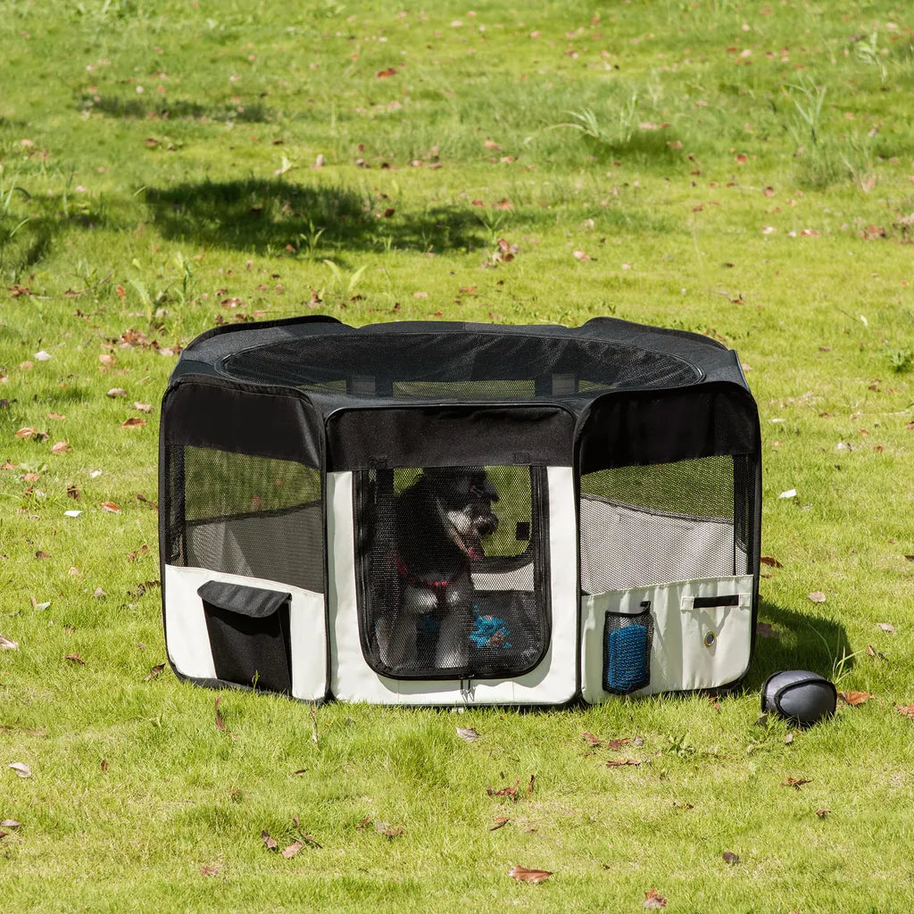  PawHut Welpenauslauf Freilaufgehege Tierlaufstall Laufstall Welpenzaun 600D Oxford 125 X 125 X 58 Cm
