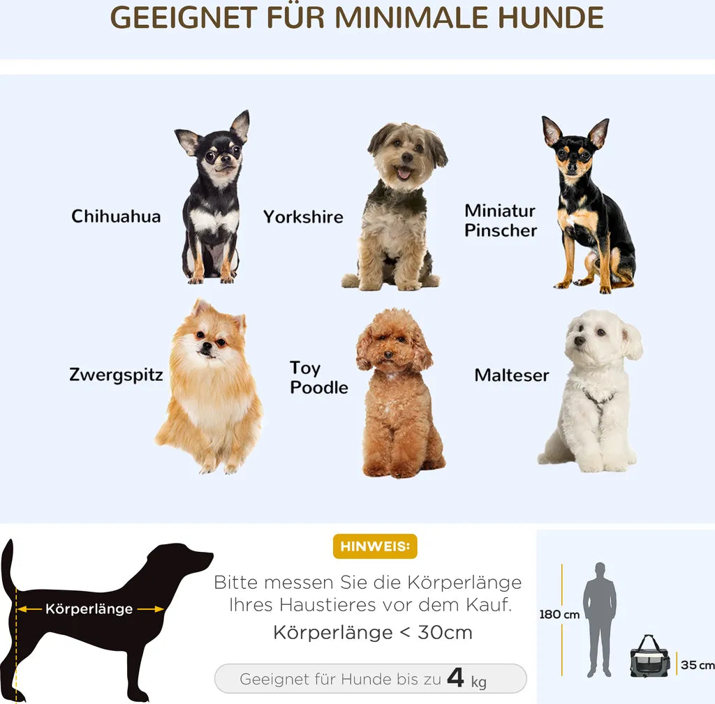  PawHut Hundetasche Transporttasche Faltbare Hundebox Mit Kissen Hundetragetasche Für Kleine Hunde Reisetasche Haustierrucksack Outdoor Oxfordstoff Grau+Schwarz 50,5 X 33,5 X 35 Cm