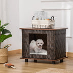  PawHut Rattan Hundehütte Hundehaus Mit Kissen Hundehöhle Hundematratze Haustierbett Für Drinnen Und Draußen Spanplatte Braun 60 X 44 X 51,5 Cm
