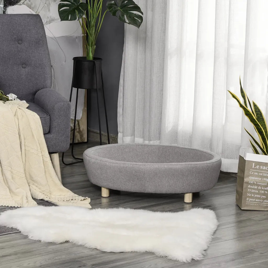  PawHut Hundesofa Haustiersofa Oval Morderne Gebürstetes Stoff Für Kleine Hunde Und Katzen 81 X 61 X 24 Cm Grau