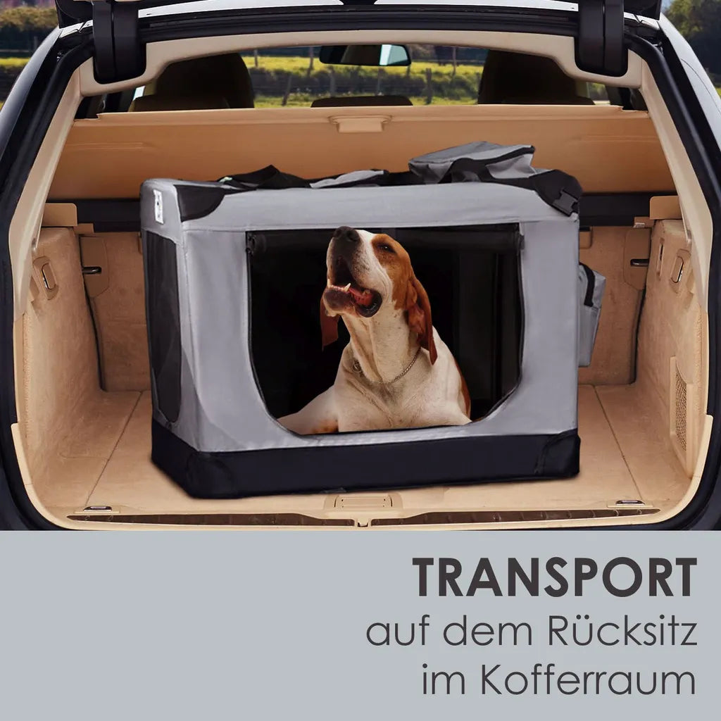  Juskys Hundetransportbox Lassie XL (grau) Faltbar - 58 X 82 X 58 Cm - Hundebox Mit Decke, Tasche & Griffen – Stoff Autotransportbox Für Hunde