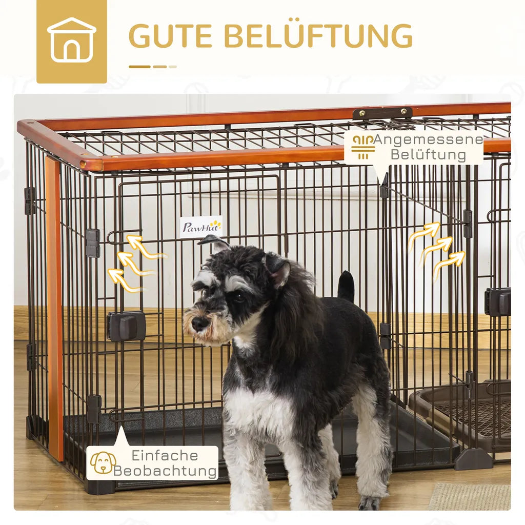  PawHut Hundekäfig Mit Toilette Tablett Hundebox Mit 2 Türen Für Kleine Hunde Tierkäfig Innen Zuhause Stahl Kaffee 111 X 54 X 61 Cm