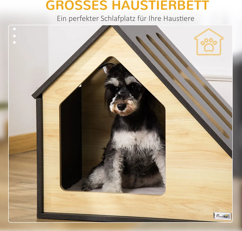  Pawhut Hundehütte Aus Holz Indoor Katzenhöhle Katzenhaus Hundeschlafplatz Mit Kissen Hundehaus Hundehöhle Mit Schrägem Dach Für Kleine Hunde Bis 8 Kg 60 X 40 X 59,2 Cm
