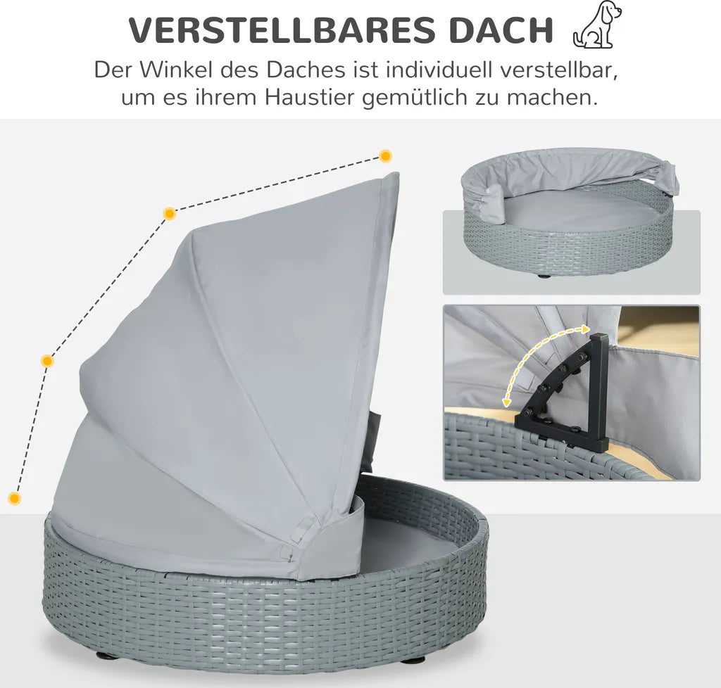  Pawhut Rattan Hundehütte Mit Kissen Hundehaus Haustierbett Hundebett Hundematratze Hundekorb Hundesofa Hunde Katzen Outdoor Grau 76 X 76 X 60 Cm