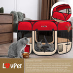  LOVPET® Welpenlaufstall Tierlaufstall Faltbar Für Kleintiere Hunde, Katzen Inkl. Hundenapf Hundelaufstall Freigehege Oxfordgewebe Pop-up System Indoor & Outdoor, Farbe:Rot / Beige