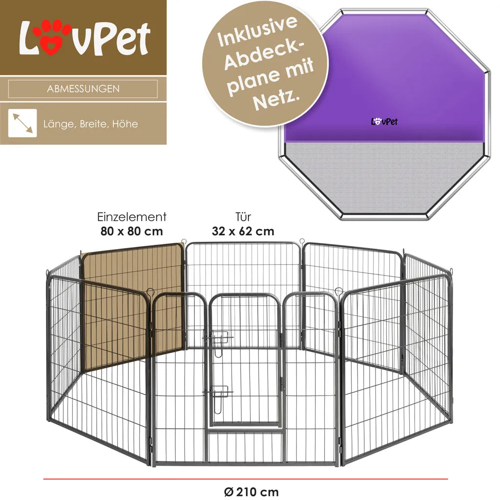  LovPet Welpenlaufstall Freilaufgehege Welpenauslauf Hundelaufstall Tierlaufstall Hunde, Mit Tür Und Wetterfester Laufstall Für Hund, Katze, Welpe, Kaninchen, Meerschweinchen, Größe:XXL (mit Schutzplane)