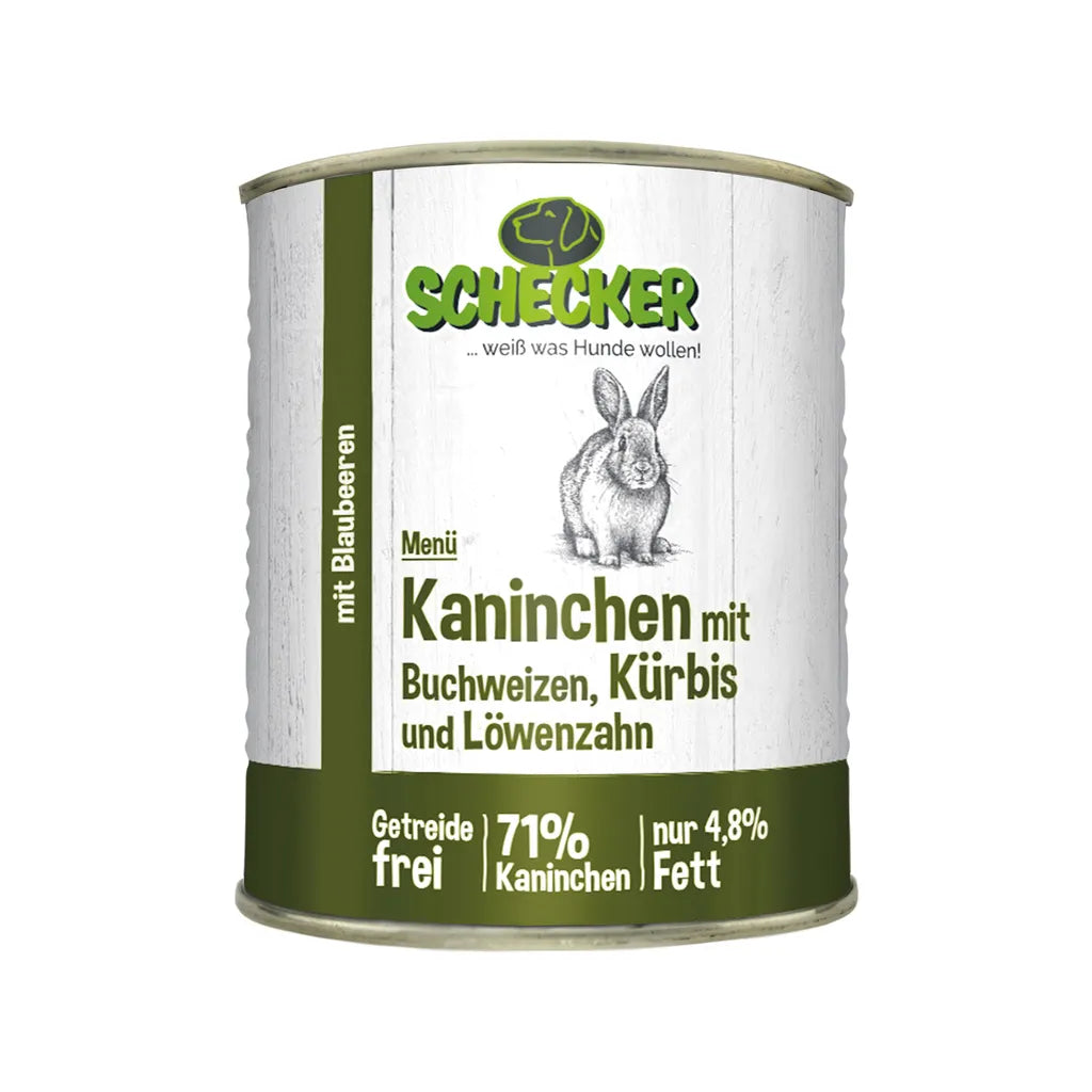  6x820g - Schecker Nassfutter Hundemenü Kaninchen Mit Buchweizen, Kürbis Und Löwenzahn