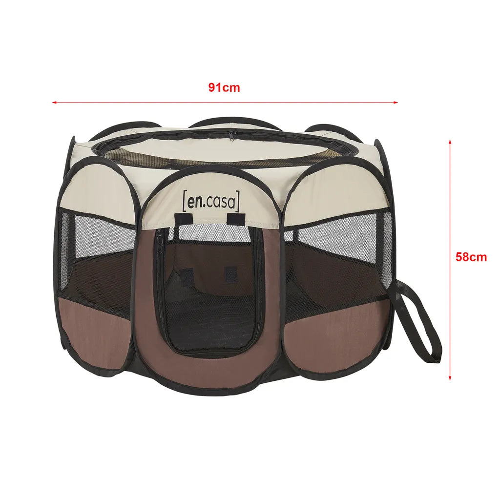  Hundelaufstall Telford 58 X 91 X 91 Cm Tierlaufstall Für Innen- Und Außenbereich Welpenlaufstall Hundehütte Braun / Cremefarben