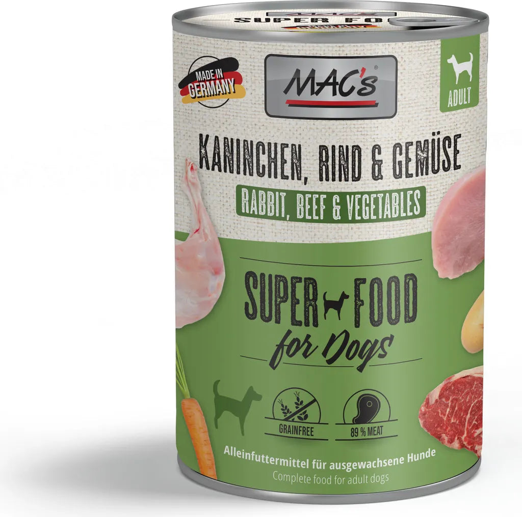  MAC's Dog Hundefutter Kaninchen, Rind & Gemüse Nassfutter Dosen 6x400g Getreidefrei