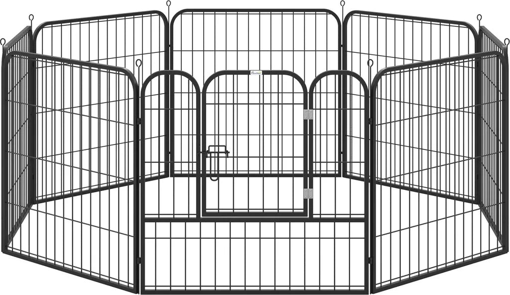  PawHut Welpenauslauf Freigehege Laufstall Für Haustier Laufgitter Laufstall Hundegehege Individuell Gestaltbare Form Mit Tür Metall 79 X 79 Cm Schwarz