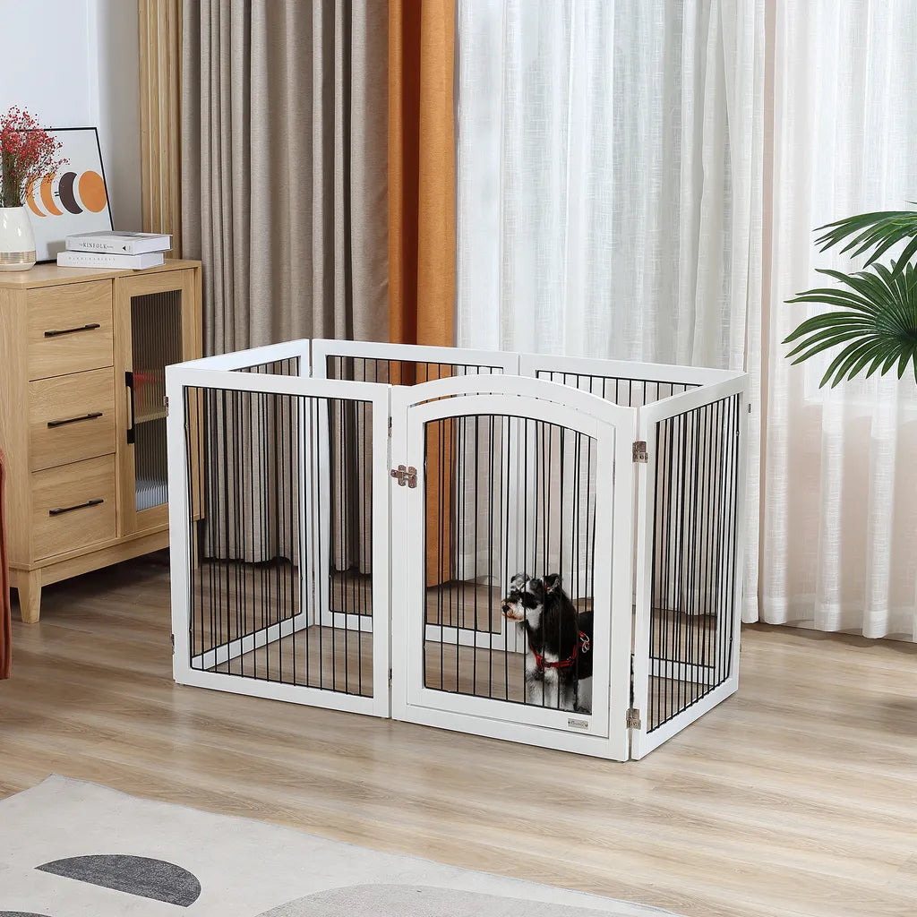  Pawhut Freigehege Schutzgitter Tierlaufstall Welpenauslauf Freilaufgehege Mit Tür Auslauf Für Kleintiere Flexible Klappbar Individuell Weiß+Schwarz 122 X 105,5 X 84,5 Cm